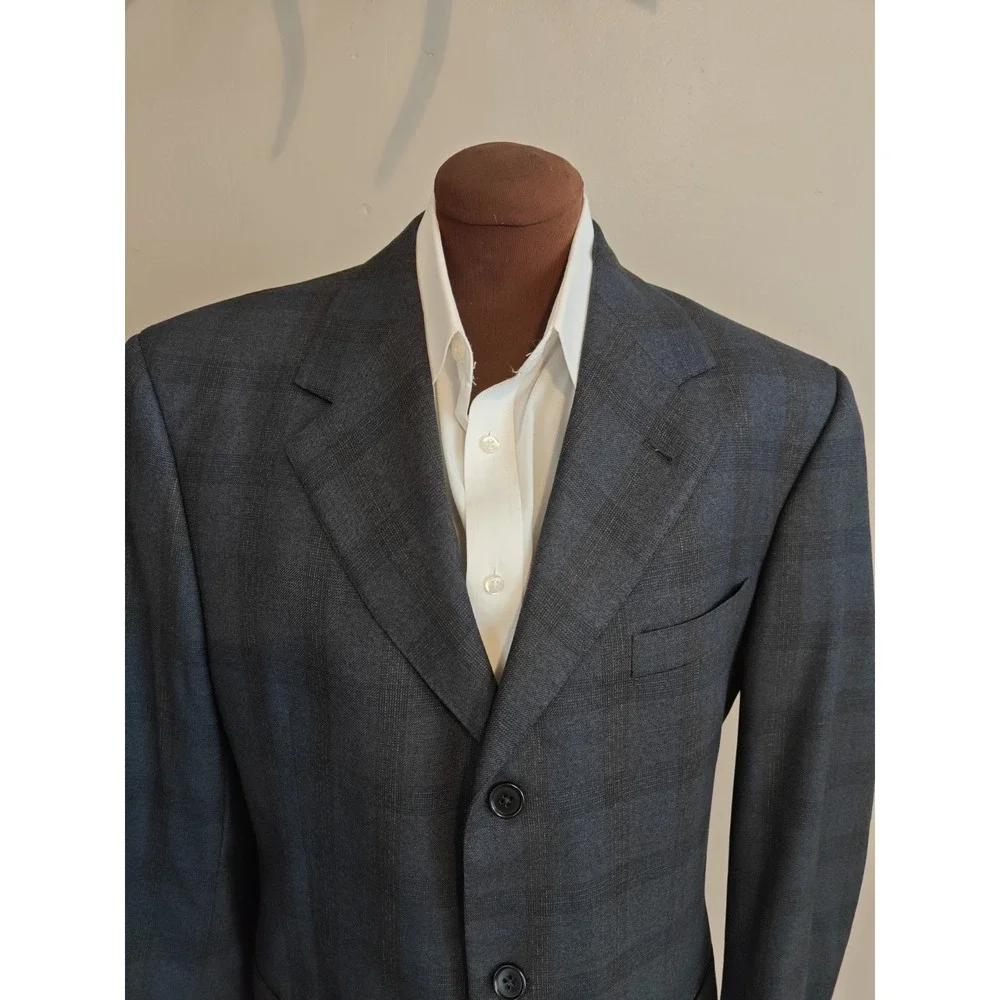 Zaharoff Mens Wool Sports Coat 42L Blue Plaid Canada 3 Button Nordstrom Blazer